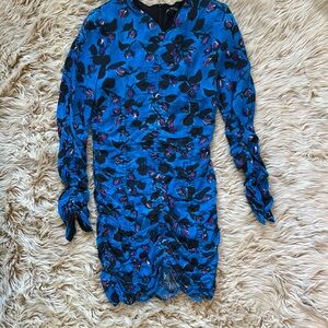 Blue Floral Ruched Dress